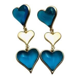 Womens Blue Heart Gold Tone Earrings Pierced Chandelier New